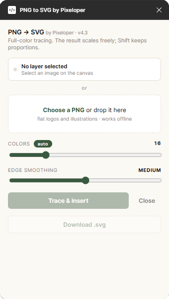The PNG to SVG plugin in use